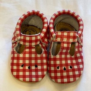 Freshly picked red & white gingham moccasins! Never worn. Comes with dust bag.
